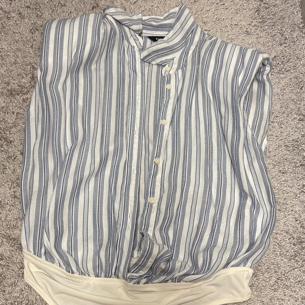 Express Blue and White Striped Women's Button Down Shirt